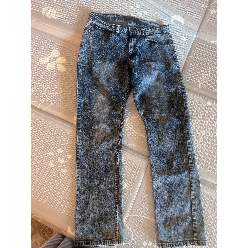 Brooklyn Laundry Mens Acid Wash Straight Leg Denim Jeans Blue Grey 34x32